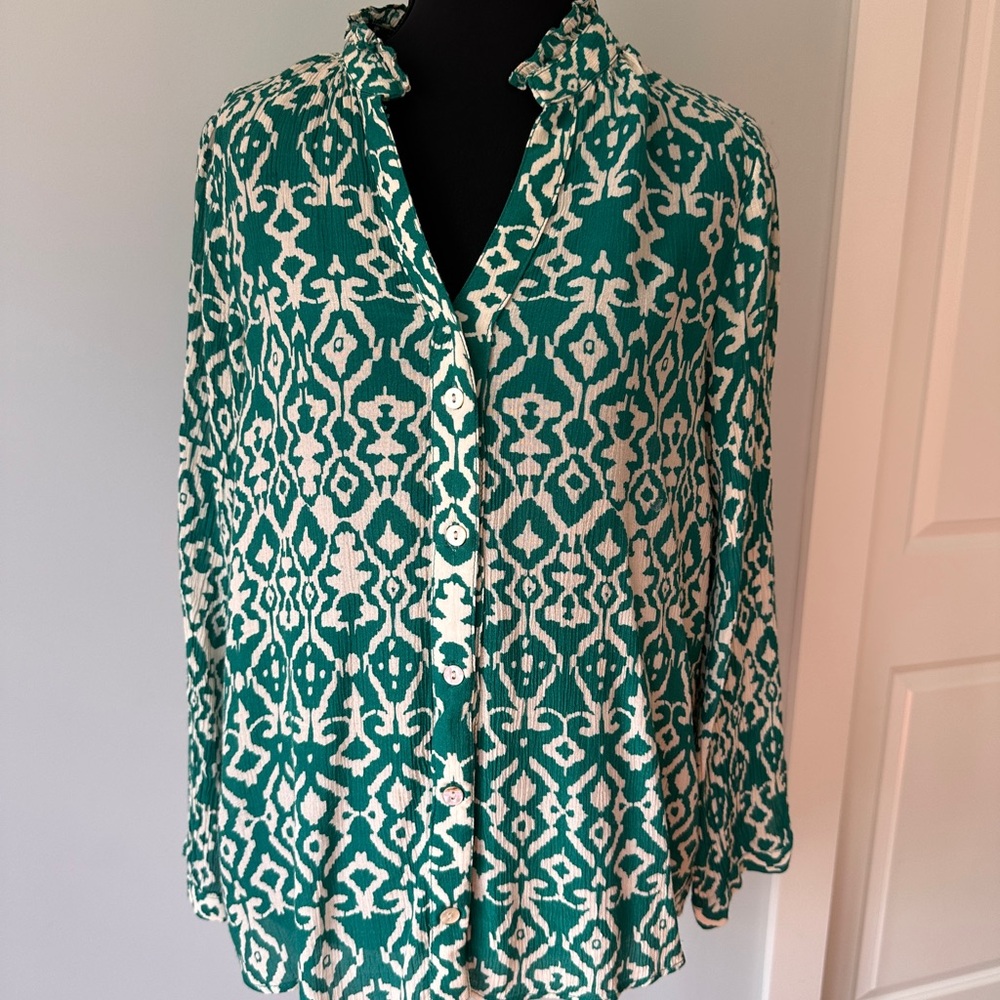 Zara Teal and Cream Button Down Shirt